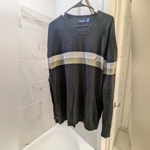 Nautica Men's Black and Gray Striped Sweater